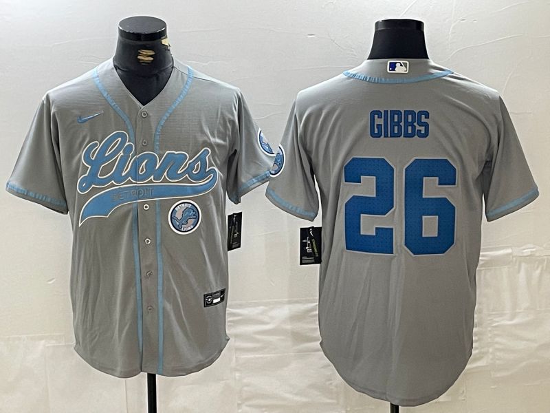 Men Detroit Lions #26 Gibbs Grey Joint Name 2024 Nike Limited NFL Jersey style 6